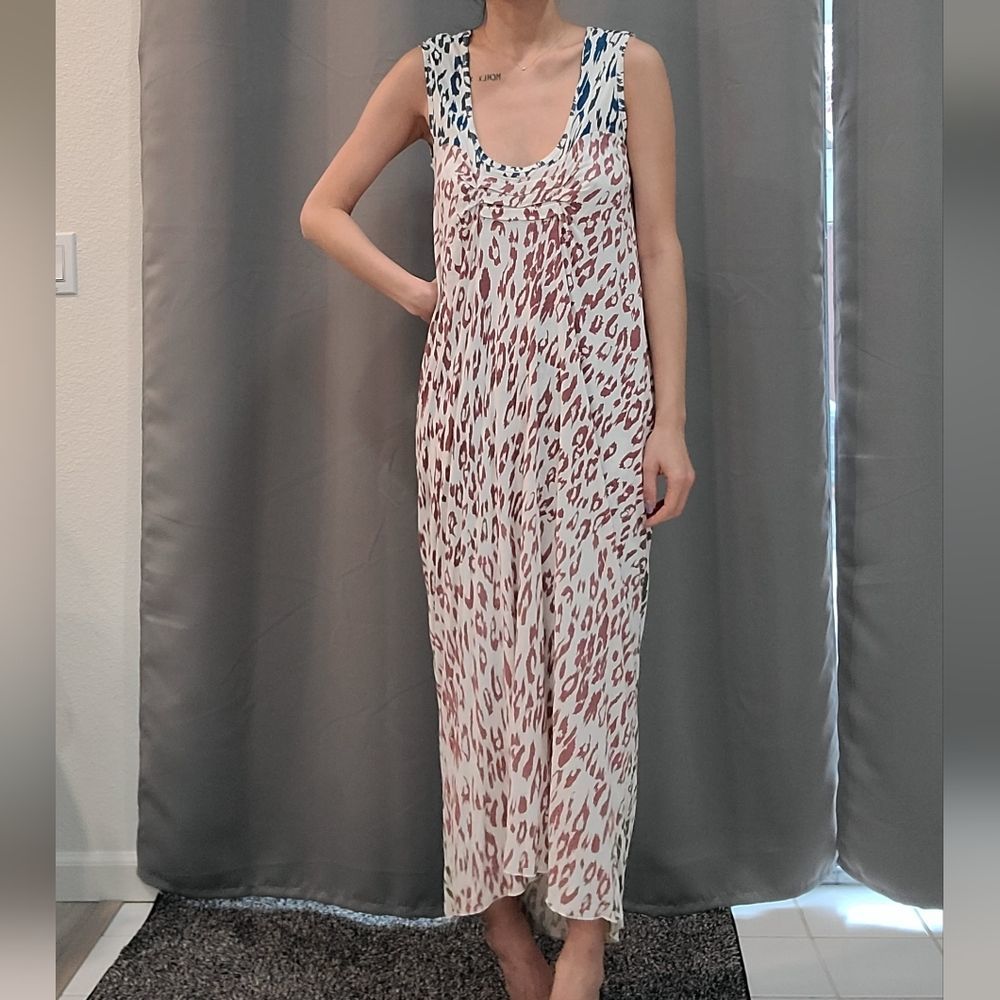 Chan Luu Animal Print Multicolor Maxi Dress Large Red Blue Green Lined Scoop - Picture 7 of 8